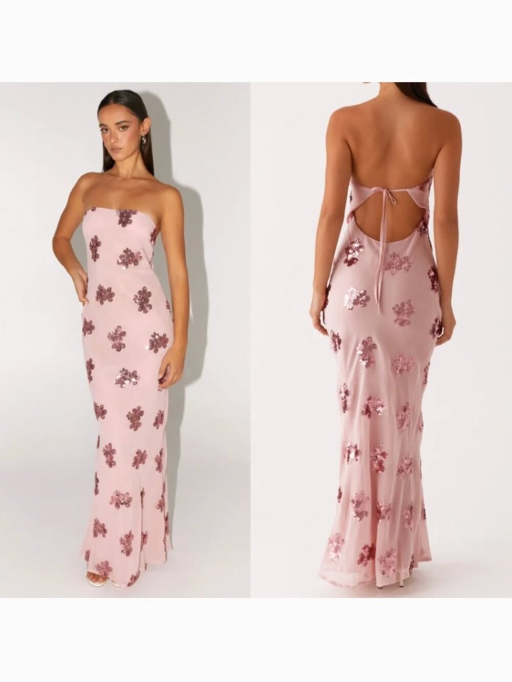 Peppermayo NWT Sweet Escape Sequin Strapless Maxi Dress in Baby Pink- Size US 18